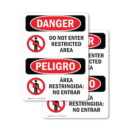 Signmission Do Not Enter High Voltage Bilingual Danger Sign, Vinyl Decal, 10in W x 14in L, 2PK OS-2PACK-DS-D-1014-VS-1134